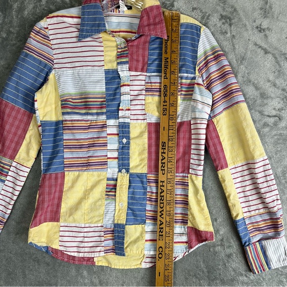 Vintage J Crew Madras Plaid Mixed Patchwork Top Small Preppy Lightweight Thin - Picture 11 of 12